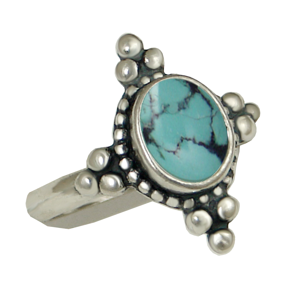 Sterling Silver Gemstone Ring With Chinese Turquoise Size 10